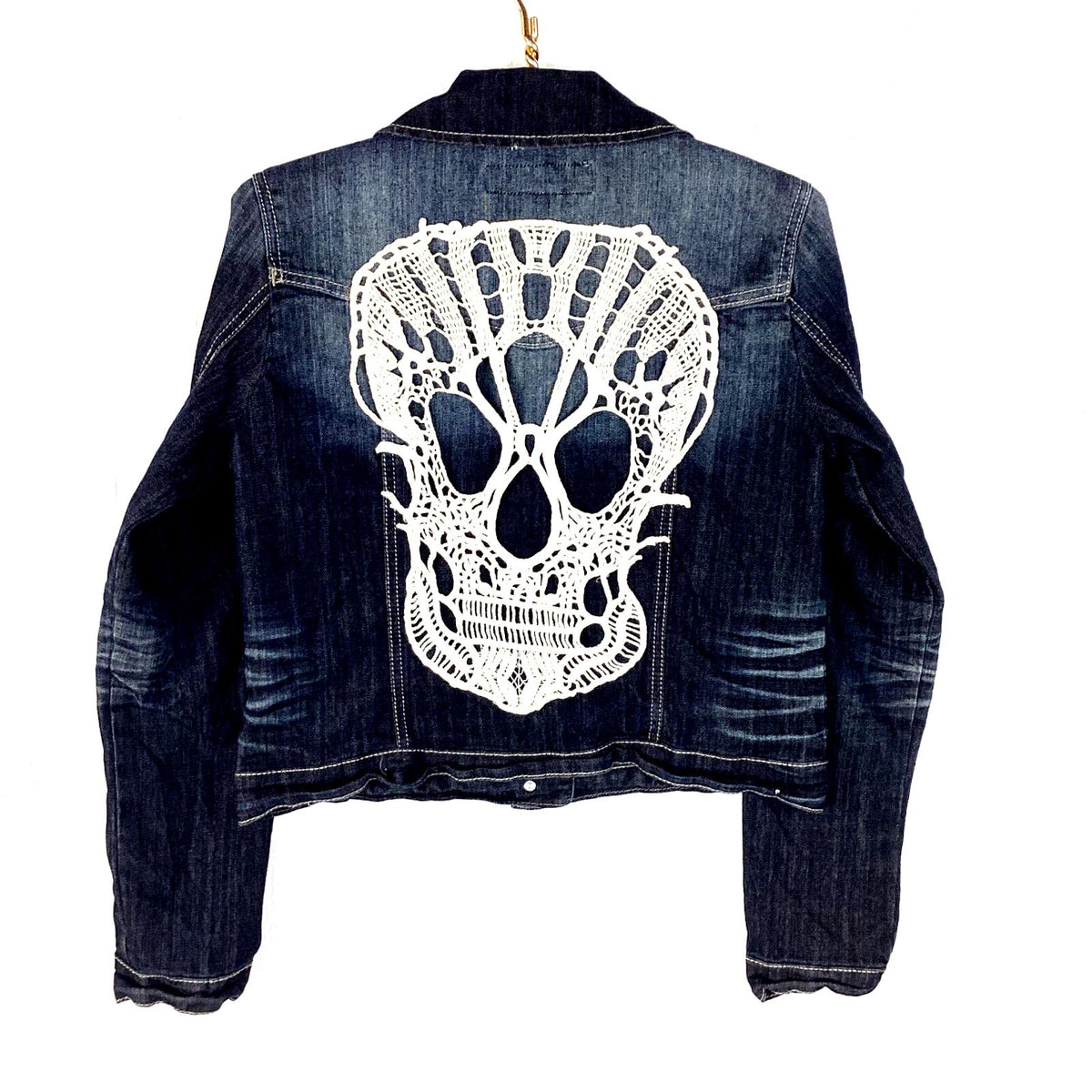 1st Kiss Women39s Denim Jean Jacket Size Large Black Crochet Skull Lace Graphic Tee – Cozy Vibes · High-Quality Print
