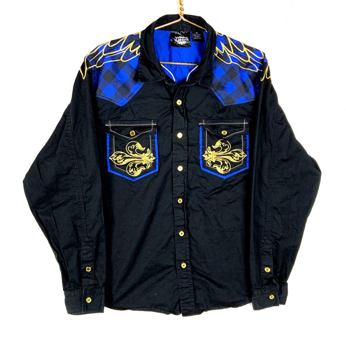 Y2K Glench Shirt Size XL Black Embroidered Button Up Long Sleeve Graphic Tee – Fan Favorite · Must-Have Style