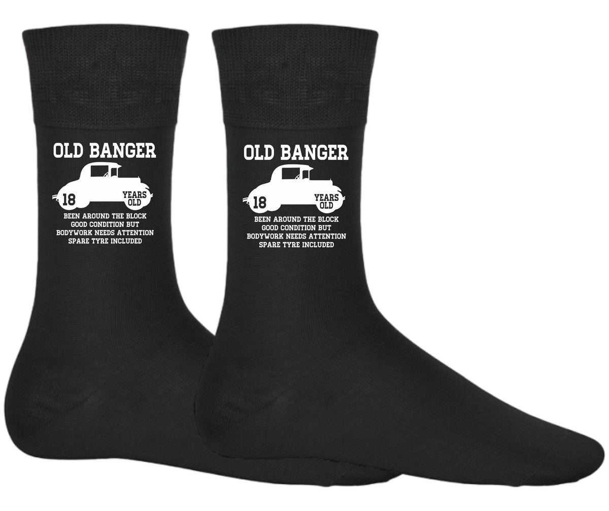 18th Birthday Socks Old Banger Car Socks Fun 2007 Birthday Gift 18 Years Old Birthday Socks Men Women Novelty Socks Graphic Tee – Soft Feel · High-Quality Print