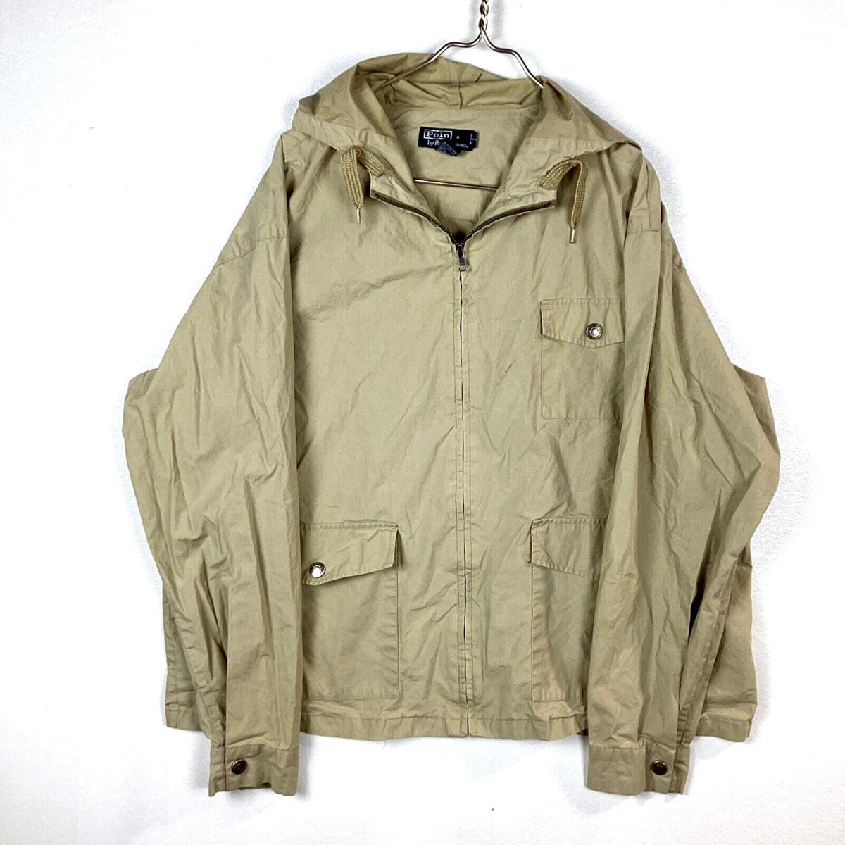 Vintage Polo Ralph Lauren Windbreaker Jacket Size XL Beige Hooded Full Zip Graphic Tee – Warm & Stylish · Must-Have Style