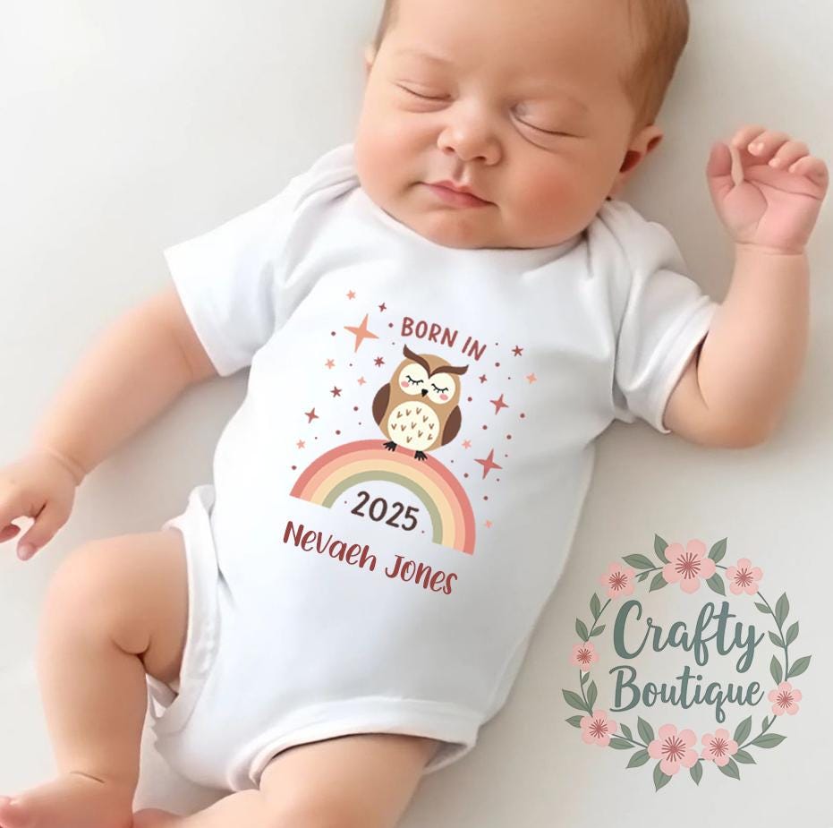 Born In 2025 Baby Gift Personalised Newborn Gift Set New Baby Romper Custom First Baby Grow Baby Girl Outfit Baby Announcement 1260 Graphic Tee – Soft Feel · High-Quality Print