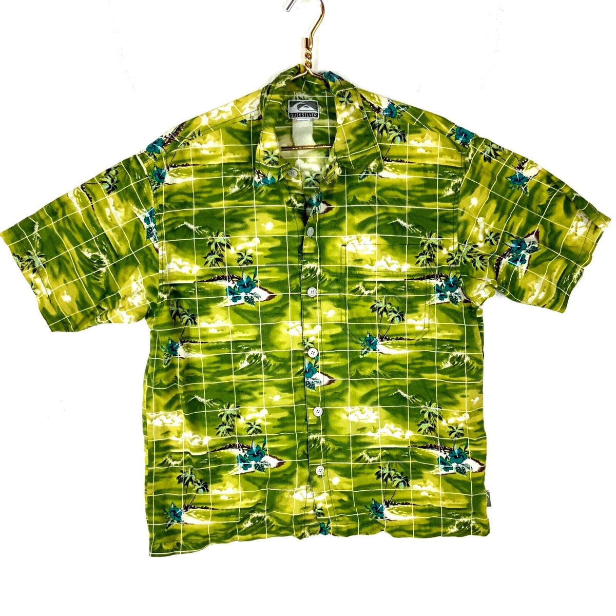 Vintage Y2K Quiksilver Hawaiian Short Sleeve Shirt Small Green Button Up Graphic Tee – Easygoing Wear · Must-Have Style