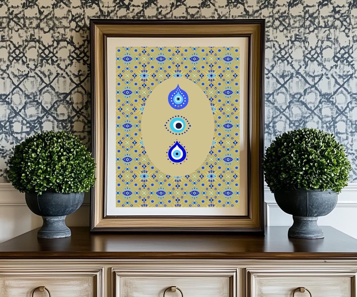 Evil Eye Wall Art Evil Eye Art Print Nazar Poster Al Ayn Wall Art Turkish Eye Mystical Spiritual Art Bedroom Wall Art Evil Eye Poster Graphic Tee – Warm & Stylish · High-Quality Print