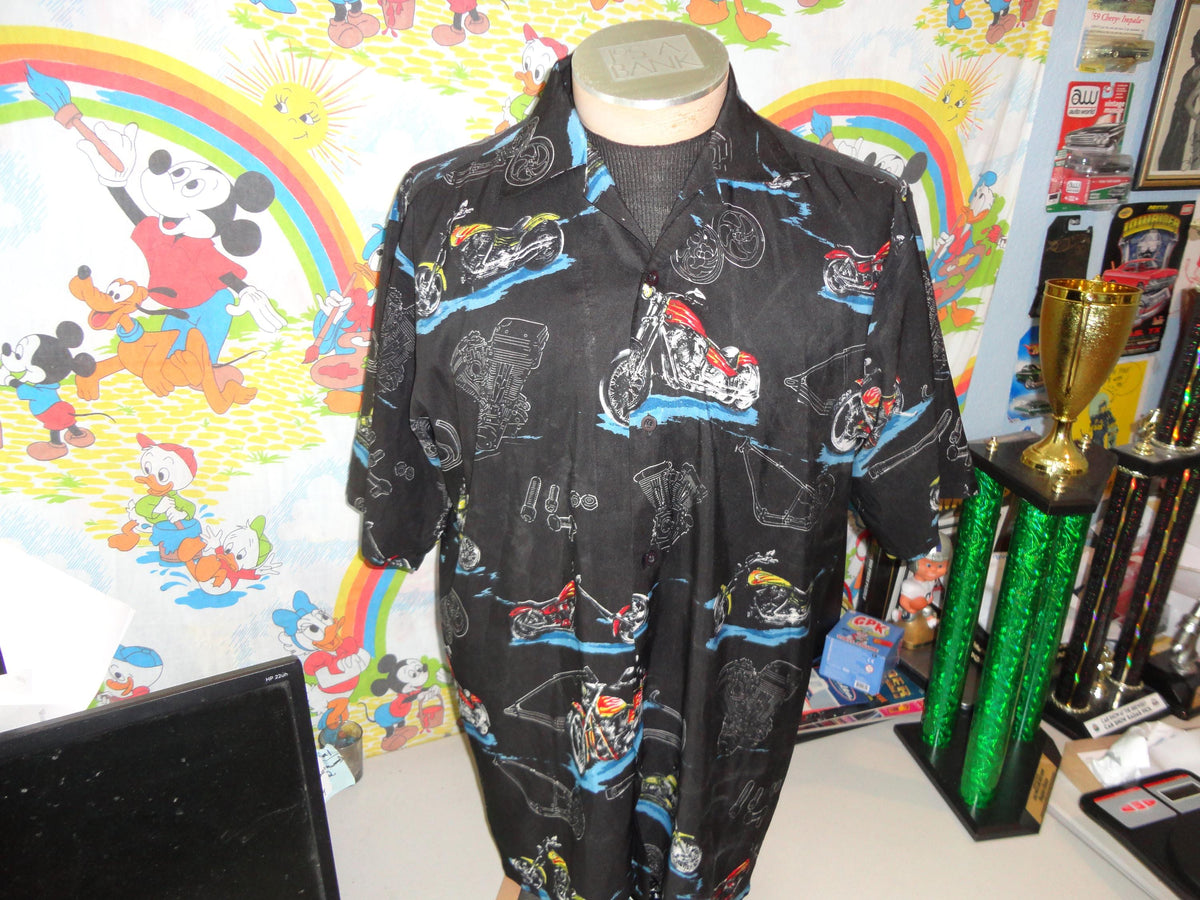 Vintage American Biker Button Down Shirt Mens All Over Print Polyester Black Short Sleeve Size XL Graphic Tee – Warm & Stylish · Trending Graphic Apparel