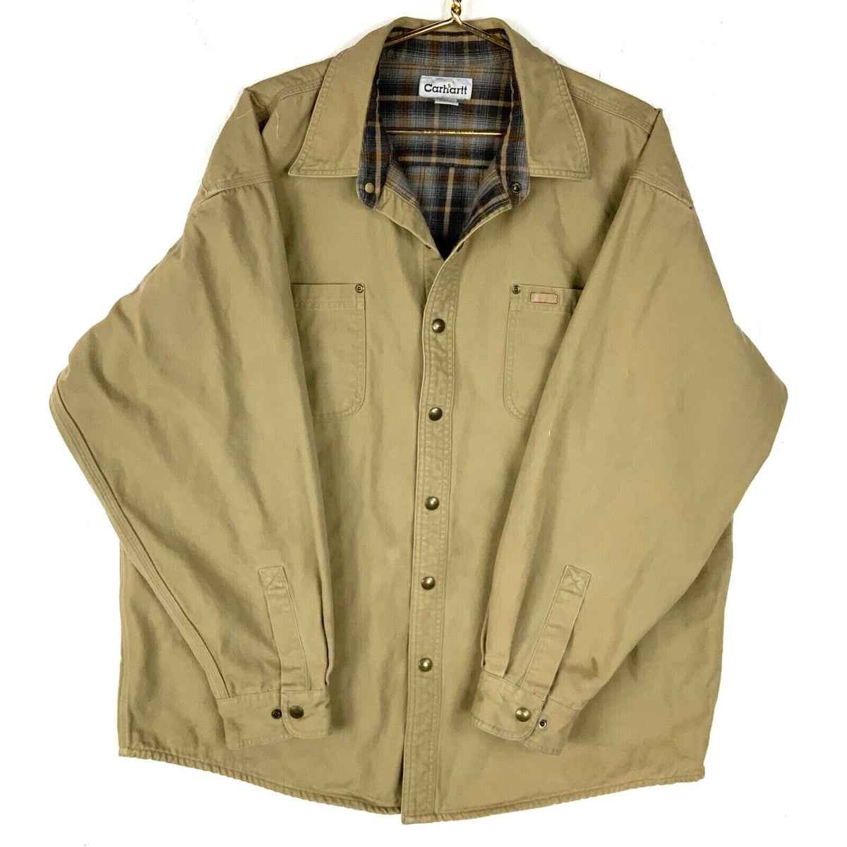 Carhartt Flannel Lined Shirt Size XL Beige Lined Snap Button Work Wear Graphic Tee – Aesthetic Look · Trending Graphic Apparel