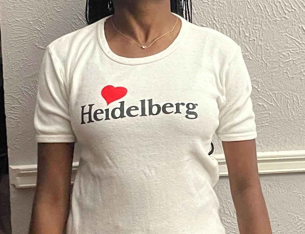 Vintage 80s Heidelberg white Tshirt modeled size M Graphic Tee – Bold Style · Great Gift For Fans