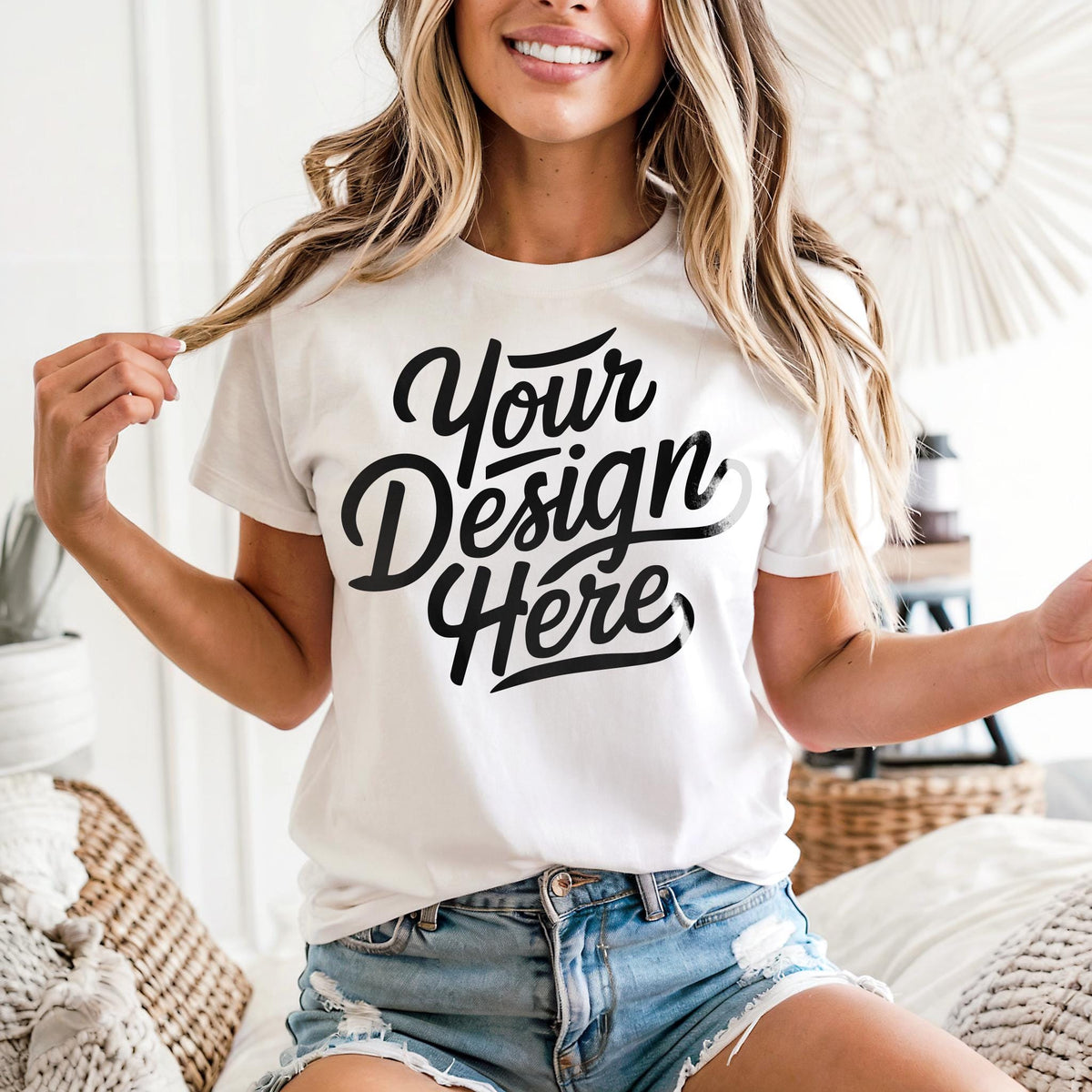Bella Canvas 3001 White T Shirt Mockup 3001 Bella Canvas Shirt Model Mockup T Shirt Mockup Bella Canvas Clean T Shirt White Boho Mockup Graphic Tee – Warm & Stylish · High-Quality Print