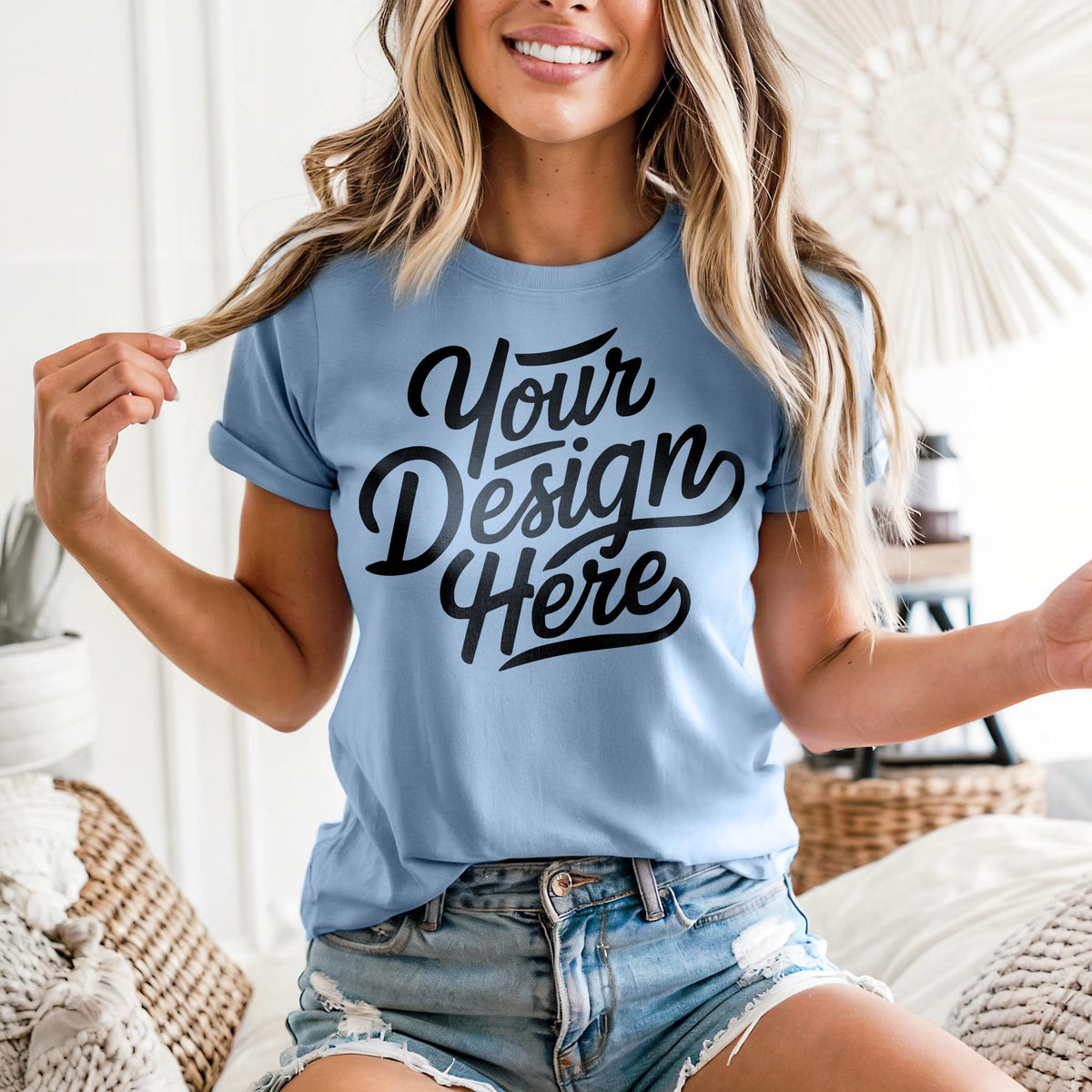 Baby Blue Bella Canvas 3001 T Shirt Mockup 3001 Bella Canvas Shirt Model T Shirt Mockup Bella Canvas Clean T Shirt Baby Blue Boho Mockup Graphic Tee – Everyday Comfort · High-Quality Print