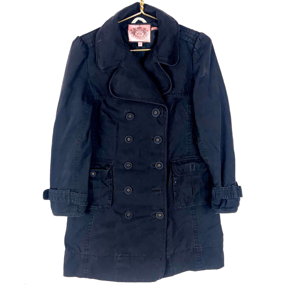 Juicy Couture Women39s Trench Coat Jacket Medium Black Button Up Graphic Tee – Soft Feel · Must-Have Style