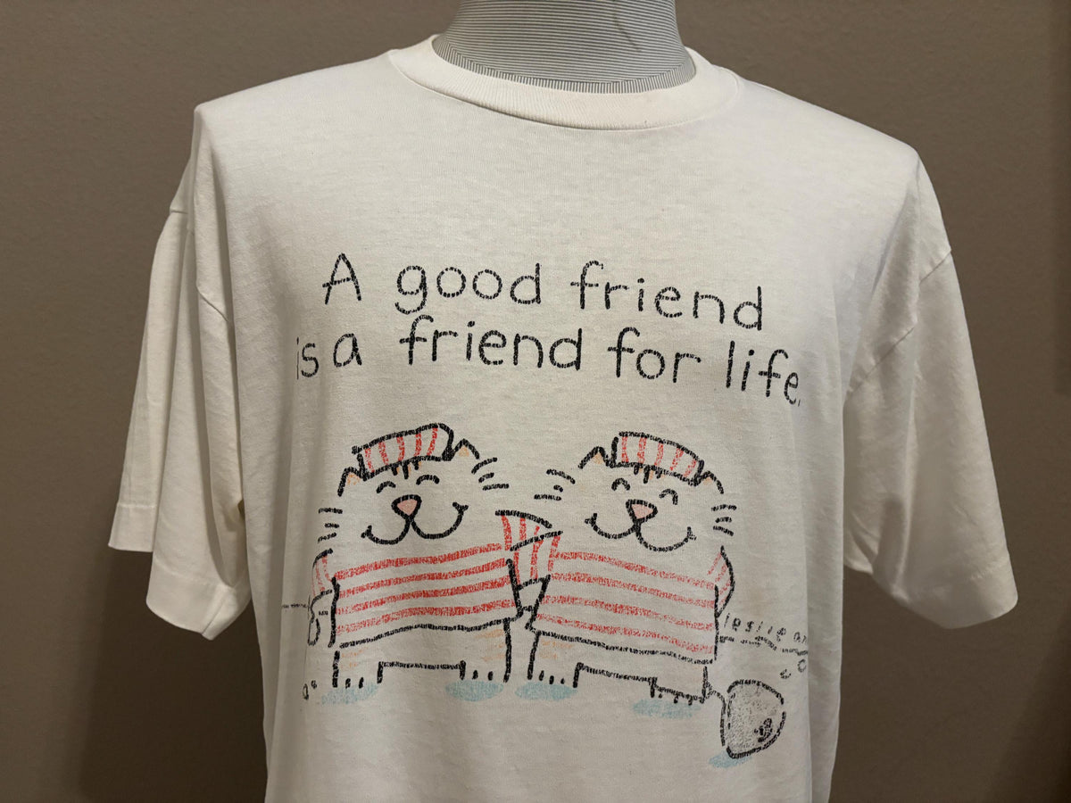 Vintage 90s Leslie Ann A Good Friend Is A Friend For Life Prisoner Cats Tshirt XL Graphic Tee – Cozy Vibes · Trending Graphic Apparel