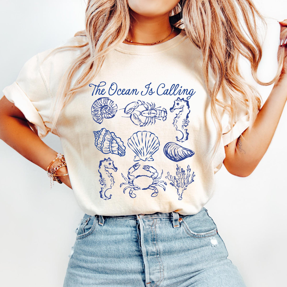 The Ocean is Calling Summer Shirt Seashells Shirt Shells Shirt Summer Vibes Trendy Tee Girly Summer Beach Shirt Beachy Tee Graphic Tee – Cozy Vibes · Trending Graphic Apparel