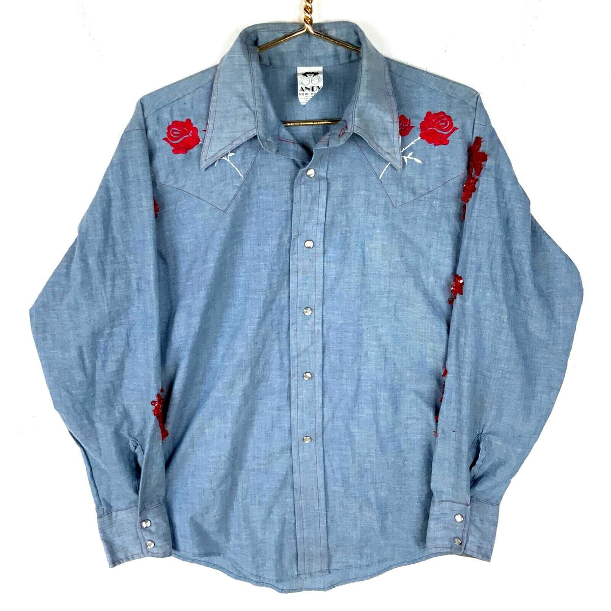Vintage 198039s Chambray Shirt Large Blue Long Sleeve Button Snap Pearl Bedazzled Graphic Tee – Feel-Good Design · Top Pick For Any Outfit