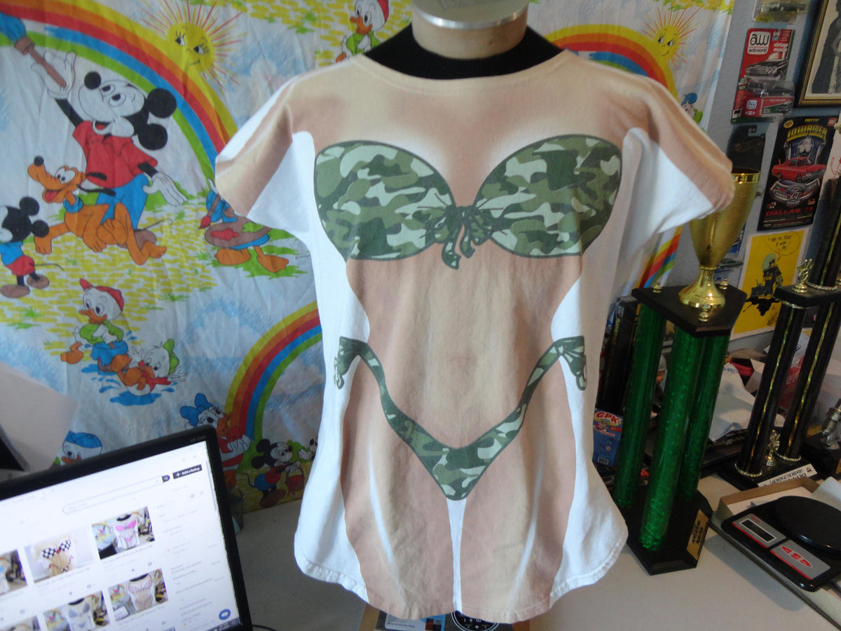 Vintage 9039s Camo Bikini Beach Cover Up White camouflage T Shirt Size XL Graphic Tee – Premium Graphic · Must-Have Style