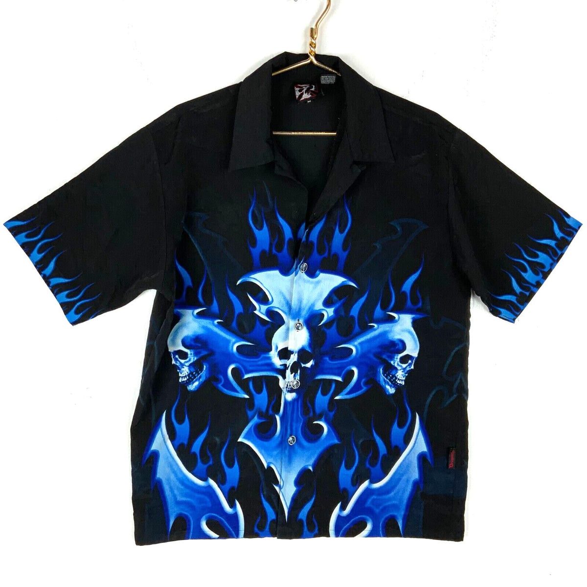 Y2K Flaming Skulls Shirt Medium Black Short Sleeve Loop Collar Dragonfly 90s Graphic Tee – Cozy Vibes · Top Pick For Any Outfit