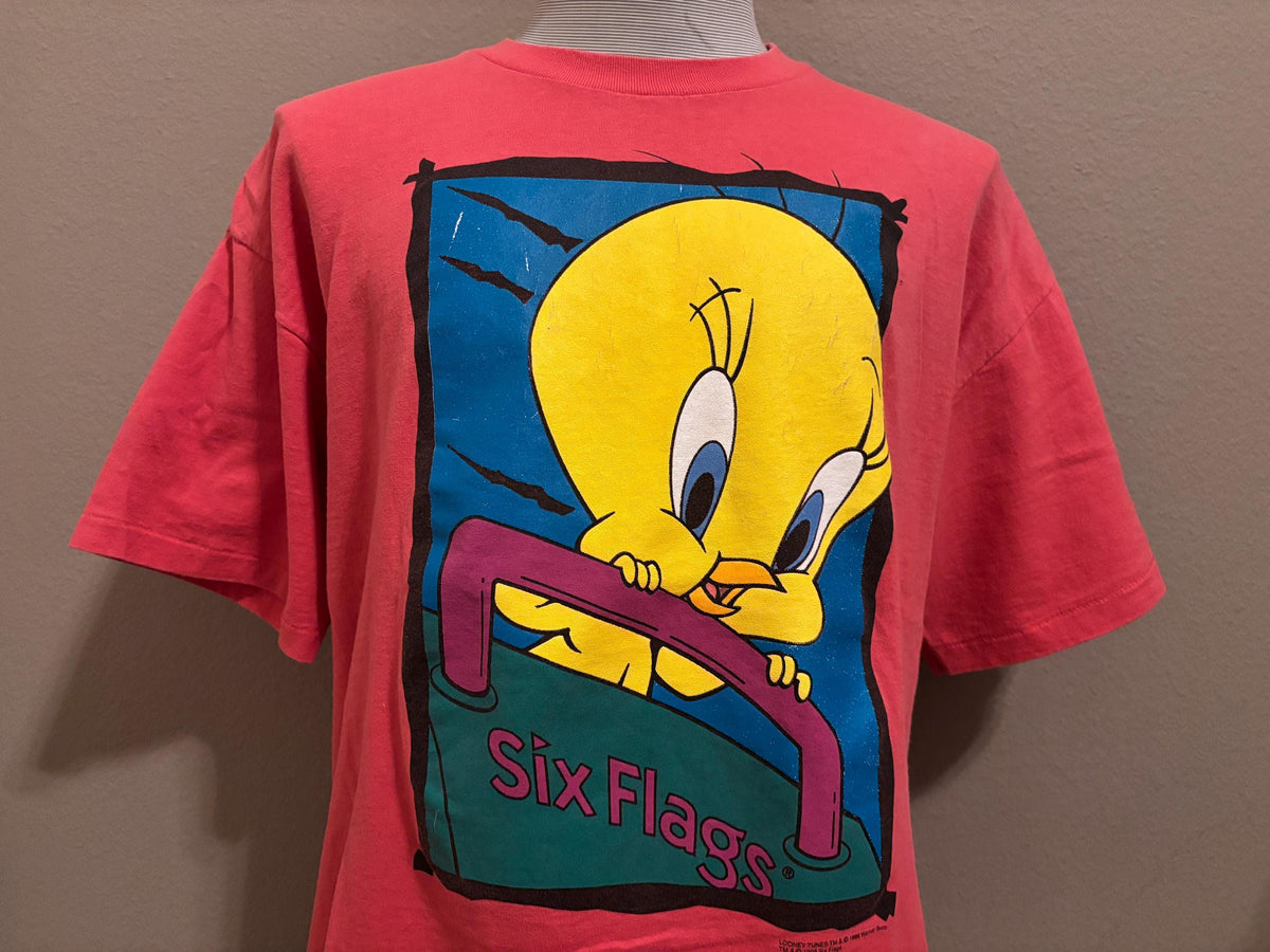 Vintage 90s Warner Bros Looney Toons Tweety Bird Six Flags Theme Park Tshirt XXL Graphic Tee – Cozy Vibes · Trending Graphic Apparel