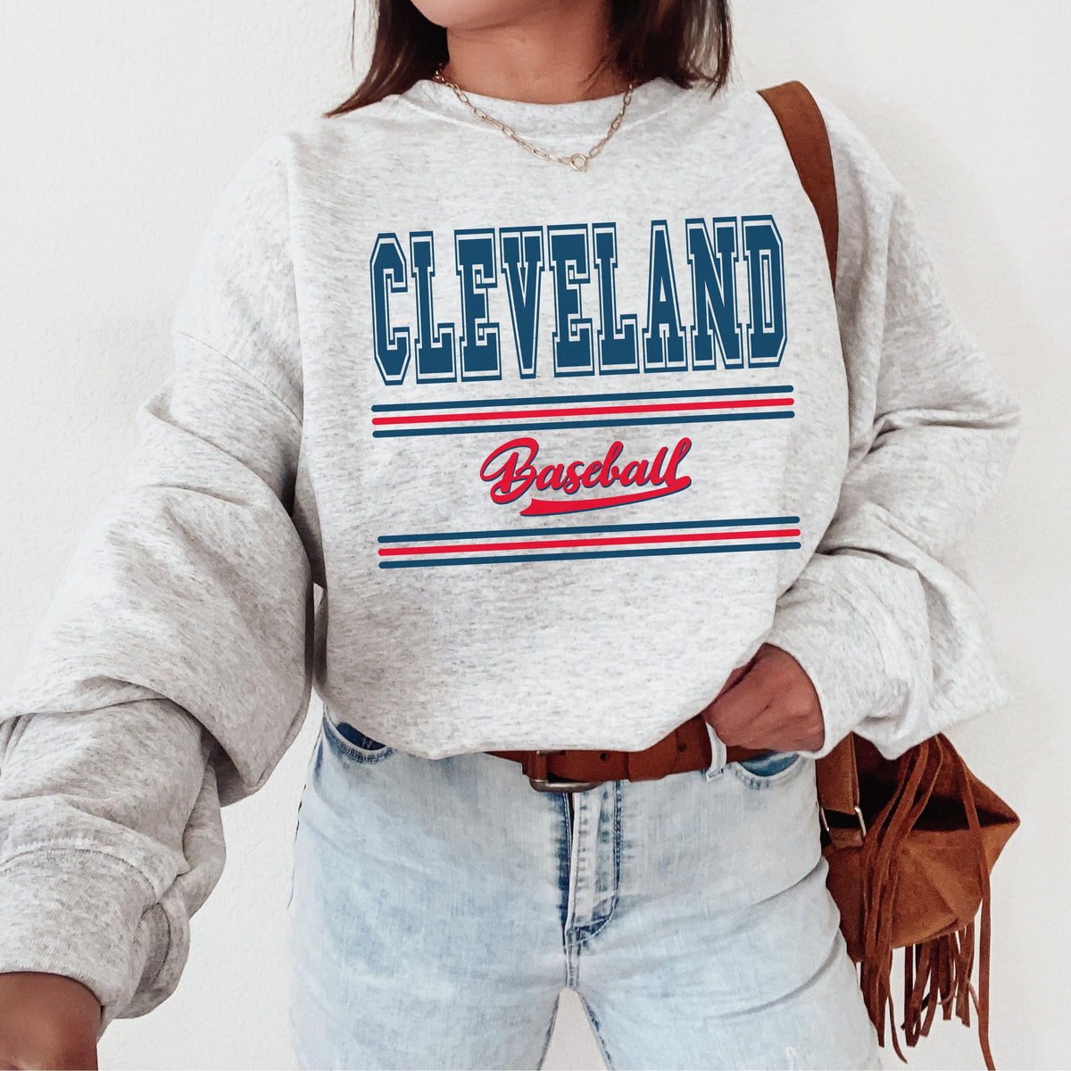 Cleveland Baseball Sweatshirt Trendy Stripes Cleveland Sports Fan Crewneck Retro Cleveland Game Day Shirt Gift for Mom Cute Baseball Sweater Sweatshirt – Fan Favorite · High-Quality Print