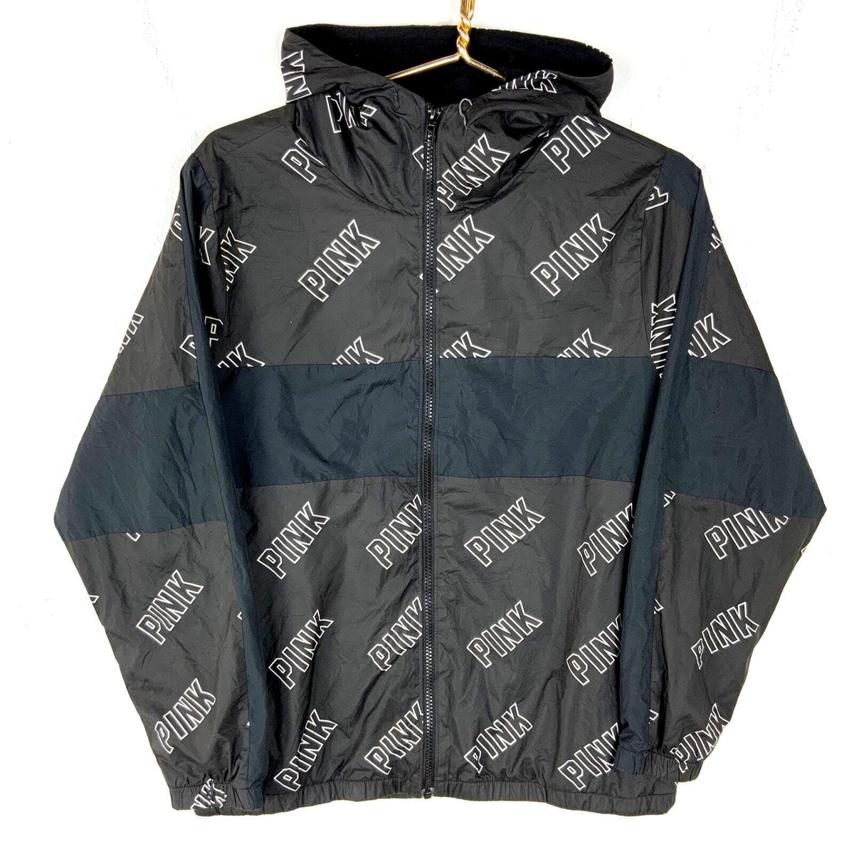 Victoria39s Secret Pink Women39s Windbreaker Jacket XS Black Full Zip Lined Aop Graphic Tee – Aesthetic Look · Top Pick For Any Outfit