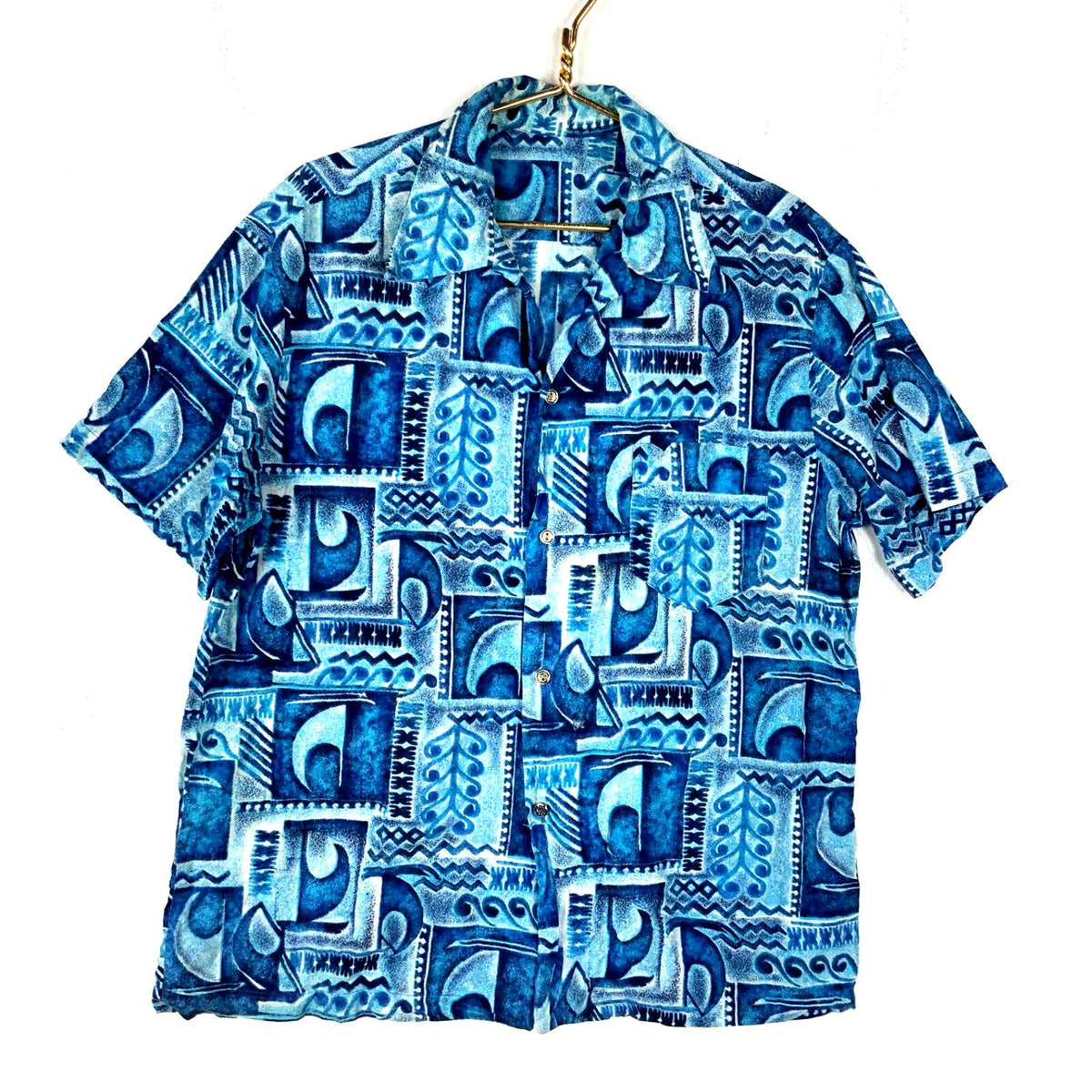 Vintage 1970s Hawaiian Shirt Size Large Blue Button Up Short Sleeve Graphic Tee – Soft Feel · Must-Have Style