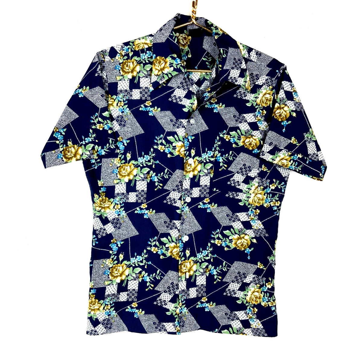 Vintage 1970s Shirt Size Medium Blue Floral Print Button Up Short Sleeve Joel Graphic Tee – Premium Graphic · Perfect For Daily Wear