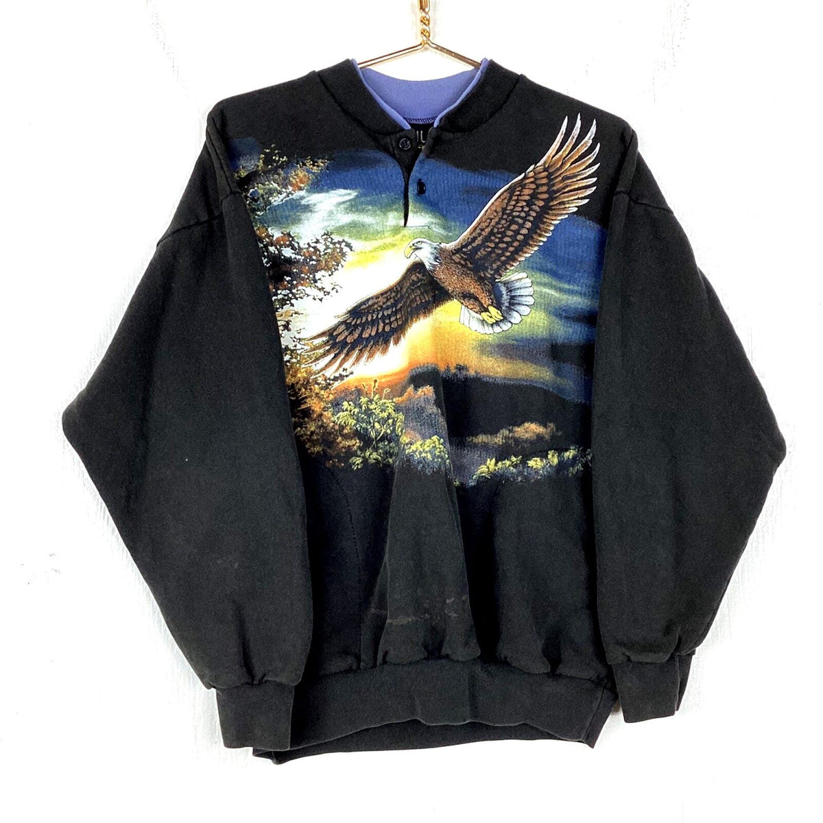 Vintage Wildlife Sweatshirt Henley Size Large Black Eagle All Over Print Sweatshirt – Premium Graphic · Trending Graphic Apparel