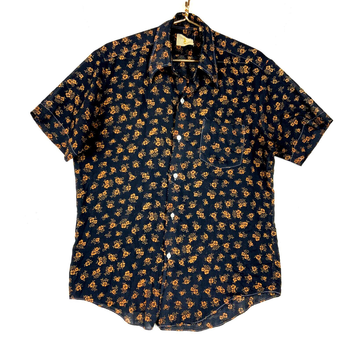 Vintage 1970s Shirt Size Medium Black Floral Print Short Sleeve Button Up Graphic Tee – Premium Graphic · Top Pick For Any Outfit
