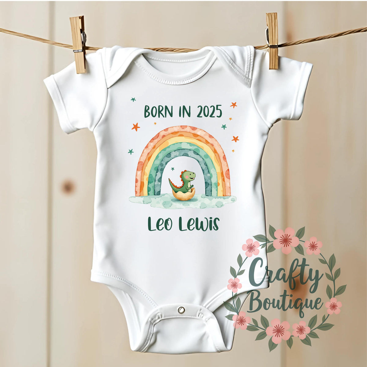 Born in 2025 Baby Gift Newborn Baby Grow Personalised Baby Romper New Baby Vest Baby Announcement Gift Cute Dinosaur Bundle Set 1207 Graphic Tee – Everyday Comfort · Great Gift For Fans