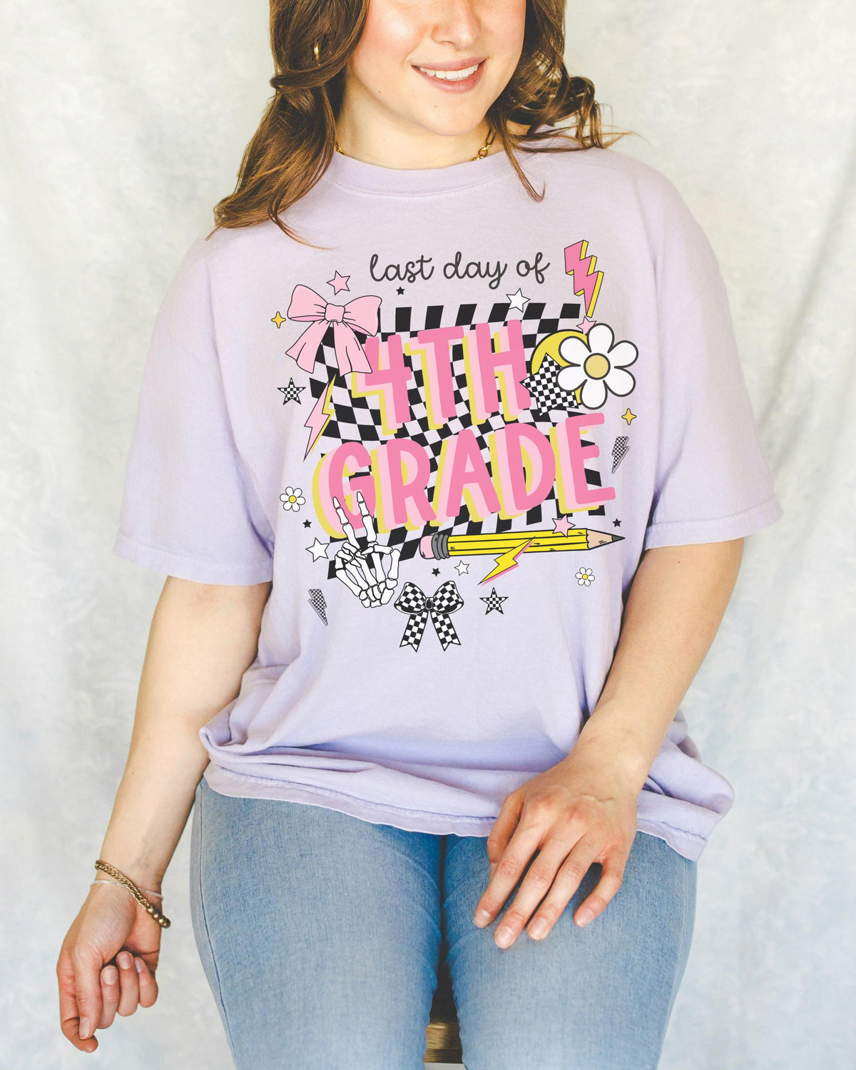 Last Day of Fourth Grade Tee Shirt Fourth Grade Teacher Colorful Early 2000s Aesthetic Tee Skeleton Hands Class Dismissed School39s Out Graphic Tee – Everyday Comfort · High-Quality Print