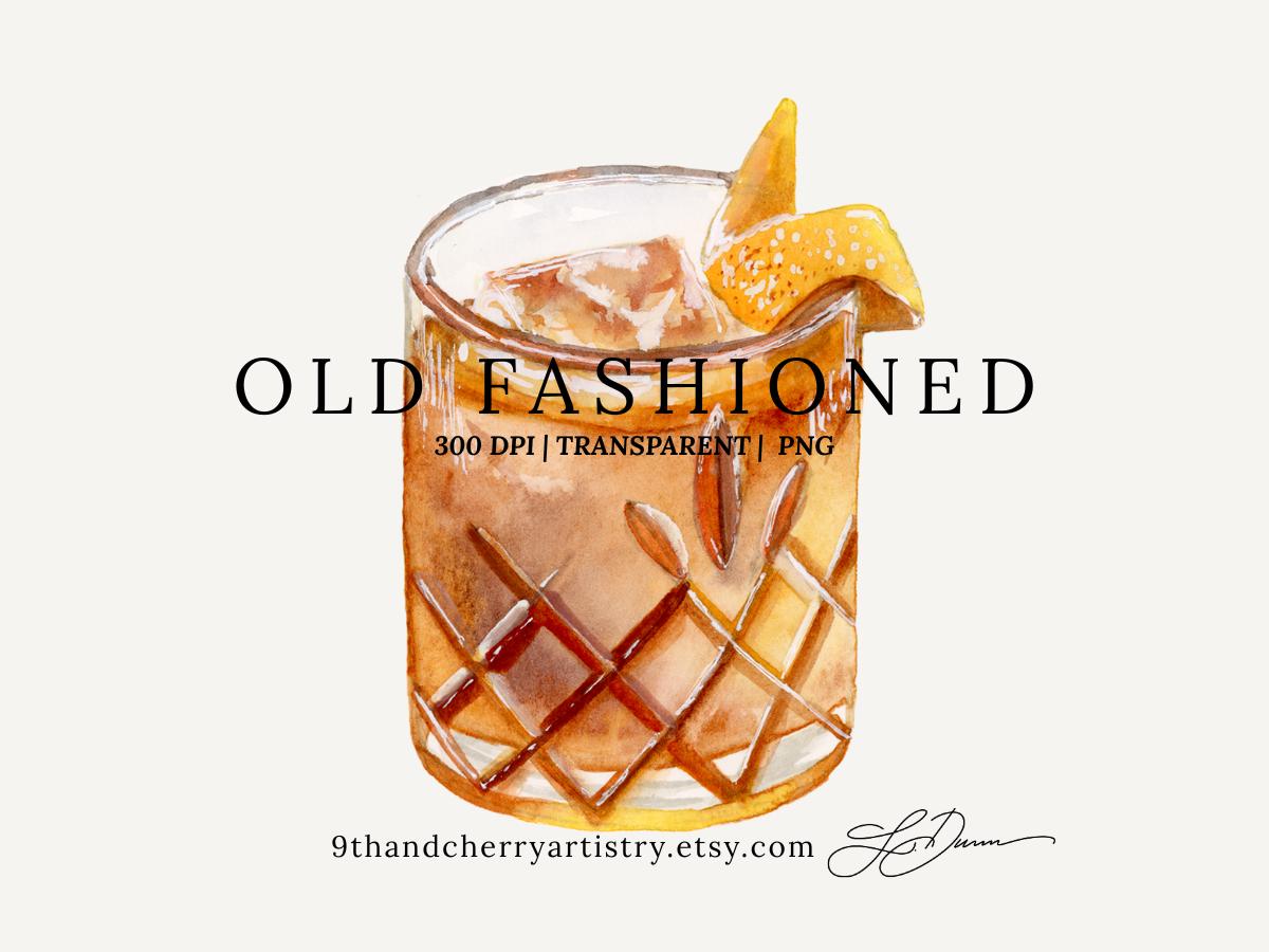 Old Fashioned Watercolor Clipart Illustration Watercolor Cocktail Signature Drink Clipart Whiskey Negroni PNG Graphic Tee – Cozy Vibes · High-Quality Print