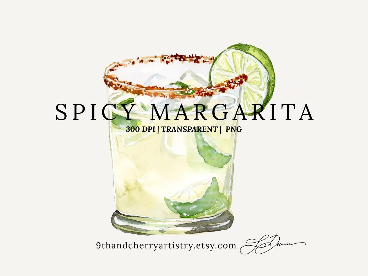 Spicy Margarita Watercolor Clipart Illustration Watercolor Cocktail Graphic Signature Drink PNG Wedding Sign Bar Menu Graphic Tee – Premium Graphic · Trending Graphic Apparel