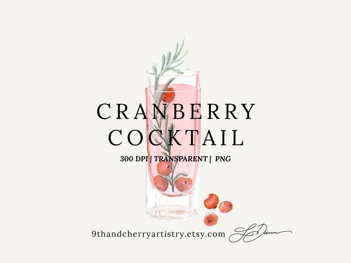 Cranberry Cocktail Watercolor Clipart Illustration Watercolor Cocktail Graphic Signature Drink PNG Wedding Sign Bar Menu Mocktail Graphic Tee – Easygoing Wear · Perfect For Daily Wear