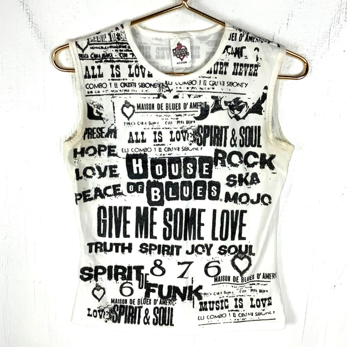 Vintage House Of Blues Tank Top Women39s Medium White Aop Music Y2K Tank Top – Bold Style · Must-Have Style
