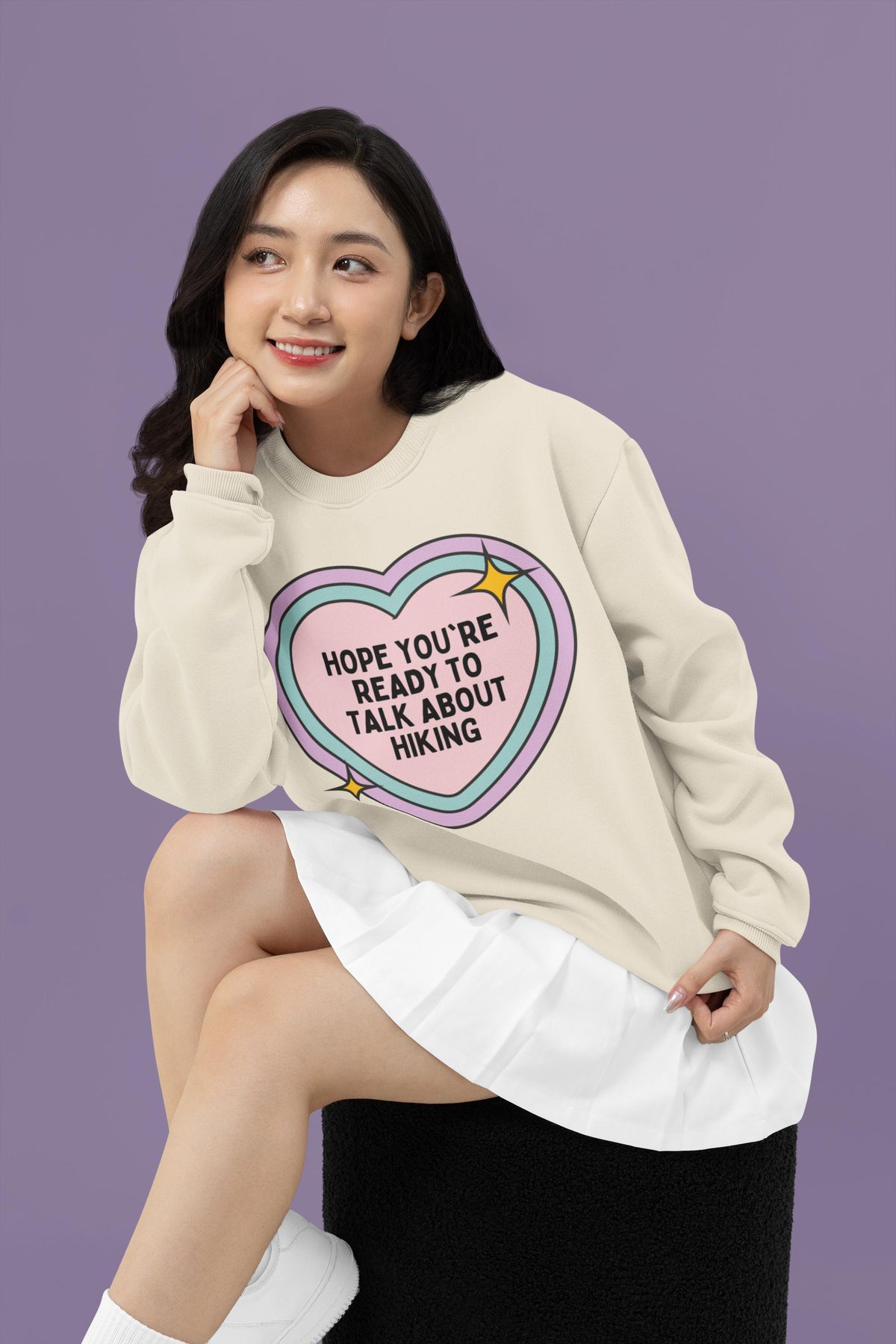 Cute Hiking Sweatshirt for Friend or Sister Who Loves Hiking Colorful Camping Crewneck for Daughter Cute Hiking Lover Shirt with Heart Sweatshirt – Soft Feel · Must-Have Style