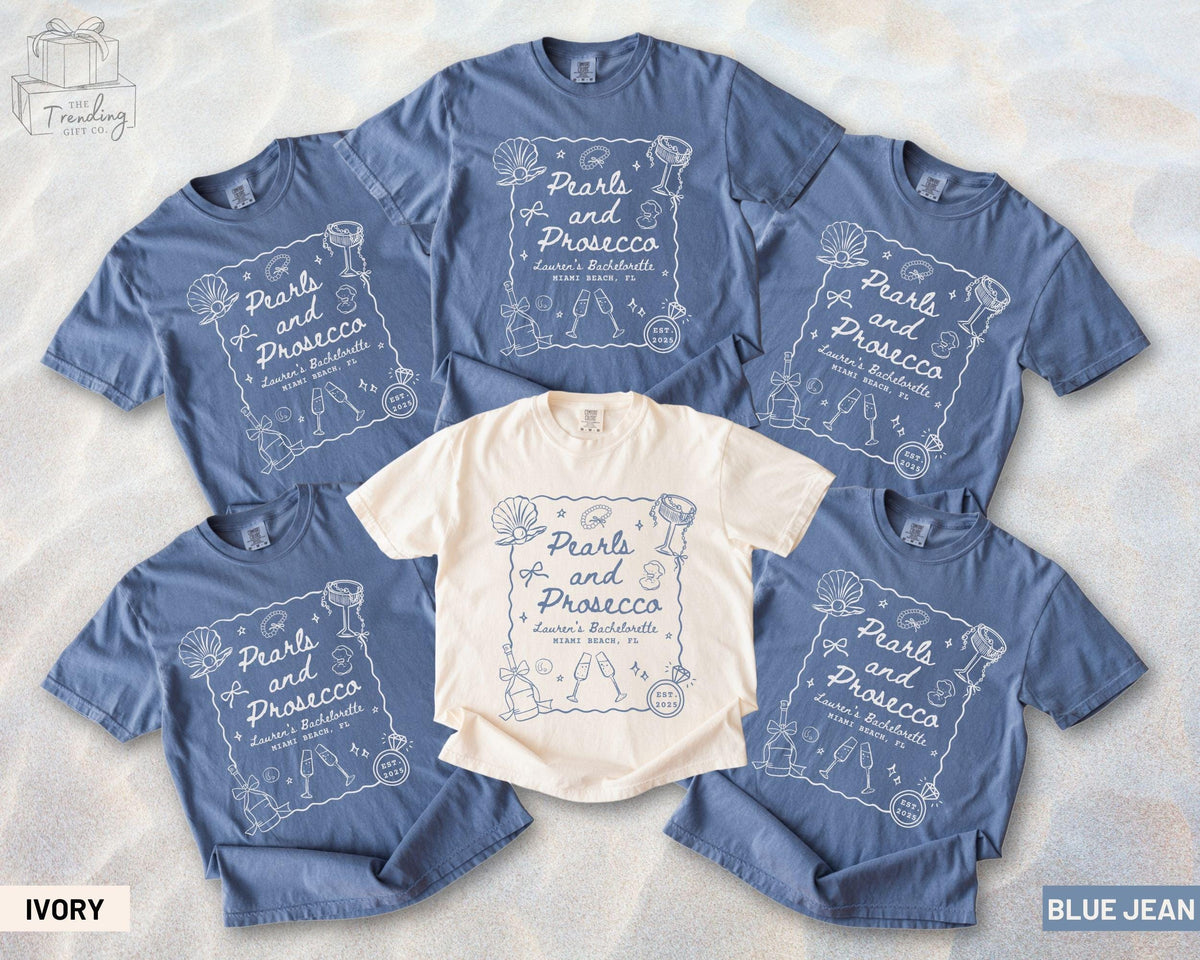 Pearls and Prosecco Bridal Shower Shirts Comfort Colors Champagne Themed Party Brunch Bachelorette Matron of Honor Gift Custom Bach Tee Graphic Tee – Bold Style · Must-Have Style