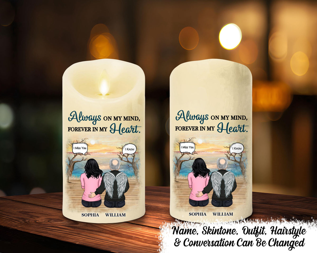 Always On My Mind Forever In My Heart Personalized Memorial Led Candle In Loving Memory Gift Condolence Gift Remembrance Sympathy Gift Graphic Tee – Fan Favorite · High-Quality Print