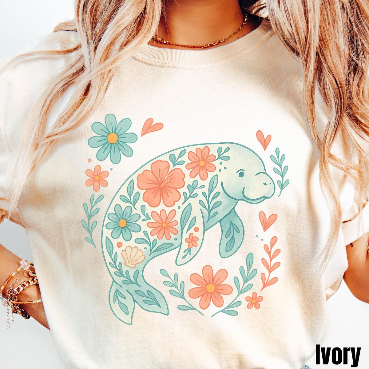 Floral Manatee Summer Shirt Preppy Summer Beach Lover Shirt Coastal Aesthetic Floral Tee Ocean Lover Gift Beach Vacation Graphic Tee – Aesthetic Look · High-Quality Print
