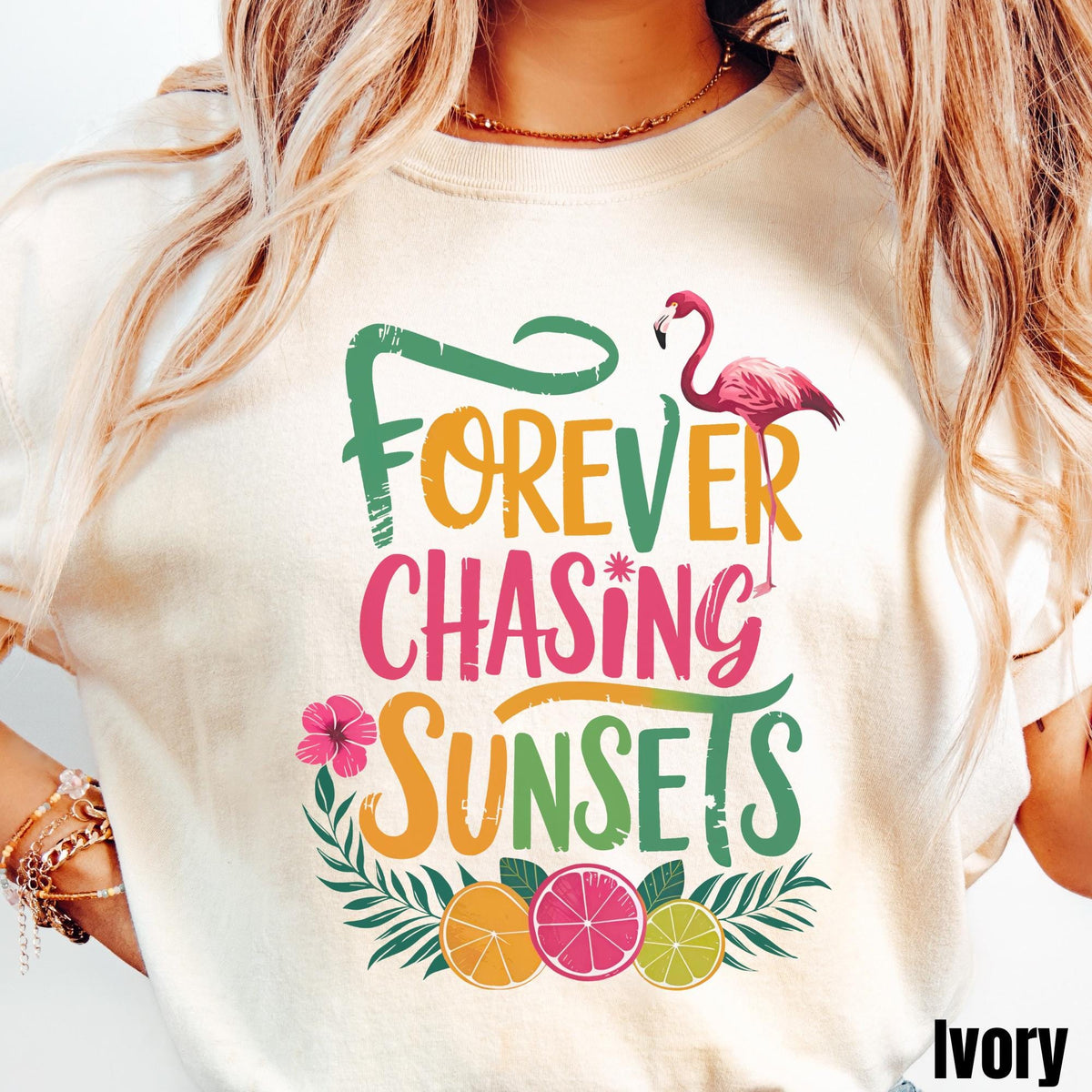Preppy Flamingo Shirt Forever Chasing Sunsets Summer Beach Lover Shirt Citrus Fruit Coastal Aesthetic Cute Summer Shirt Graphic Tee – Easygoing Wear · Great Gift For Fans