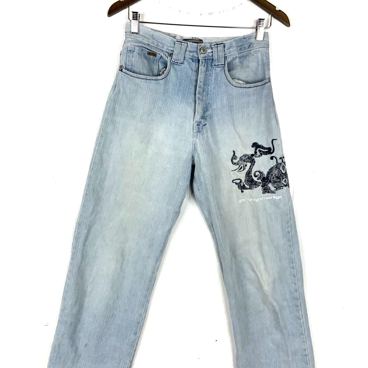 Y2K Drunknmunky Denim Jean Size 32x28 Blue Light Wash Straight Graphic Tee – Feel-Good Design · Perfect For Daily Wear