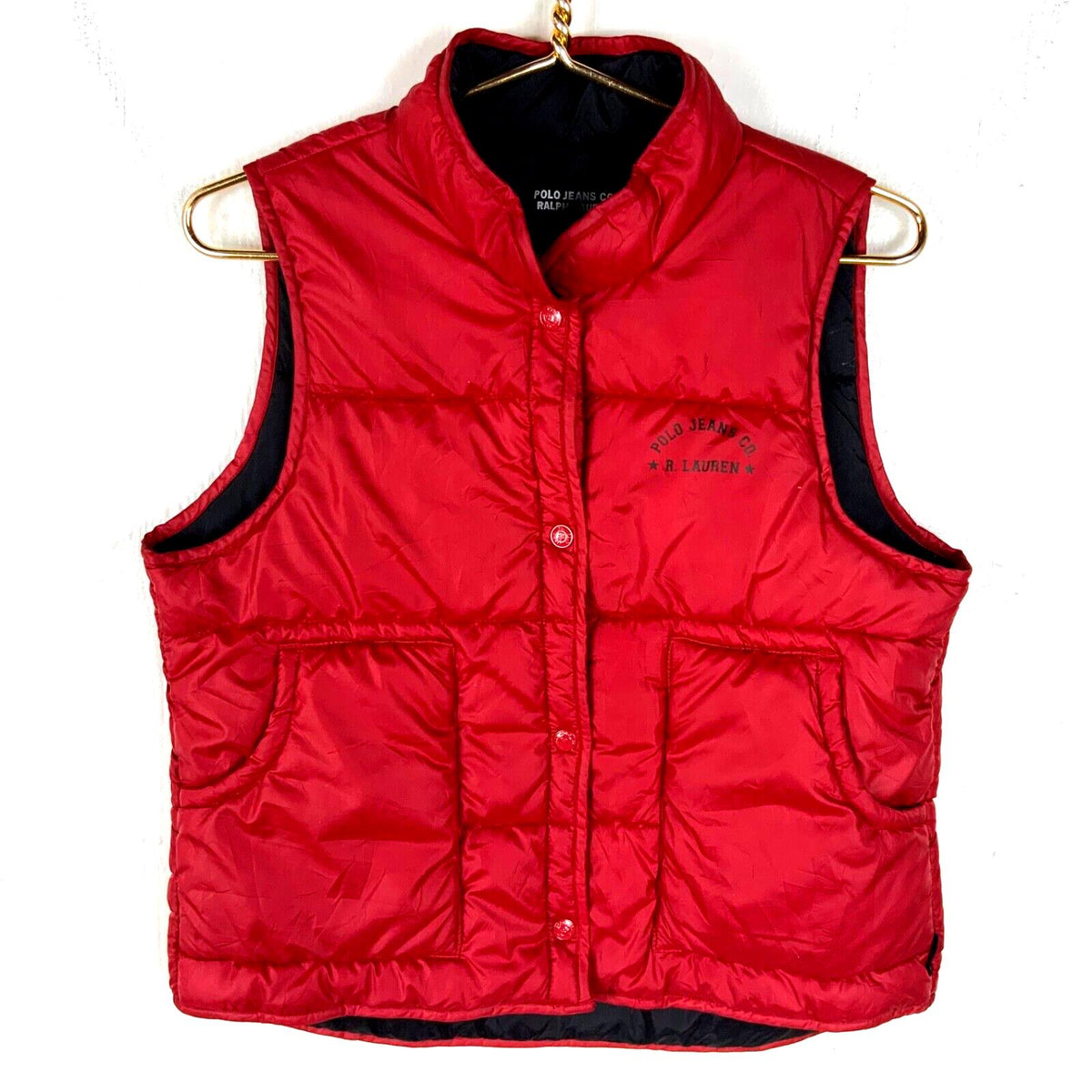 Vintage Polo Jeans Co Womens Puffer Vest Large Red Snap Button 90s Graphic Tee – Feel-Good Design · Must-Have Style