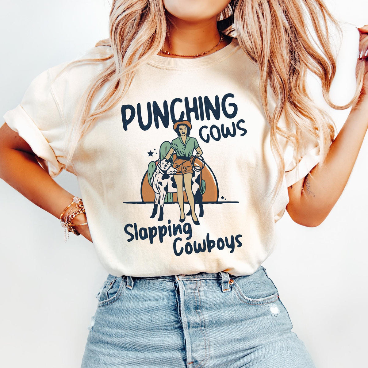 Punching Cows Slapping Cowboys Cowgirl Shirt Rodeo TShirt Cowgirl Tee Country Concert Tshirt Western Graphic Tee Graphic Tee – Premium Graphic · Trending Graphic Apparel