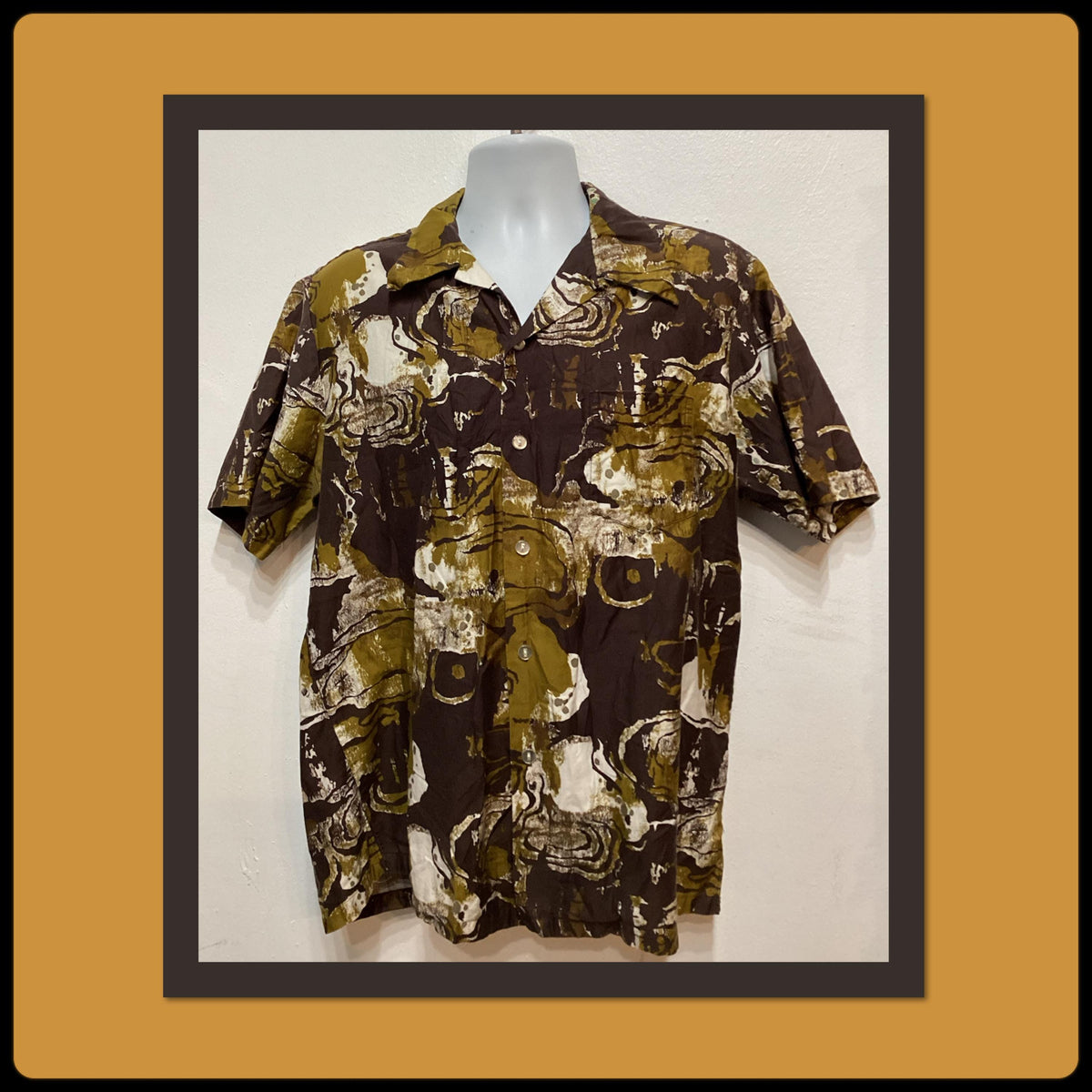 HS079 Vintage 195039s6039s cotton tiki Hawaiian shirt by Andrade Size X large Graphic Tee – Aesthetic Look · Must-Have Style