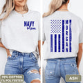 Custom Navy Shirt With Personalized American Flag Design on Sleeve For Navy Wives Navy Moms or any Proud Navy Military Family Member Tee Graphic Tee – Everyday Comfort · High-Quality Print