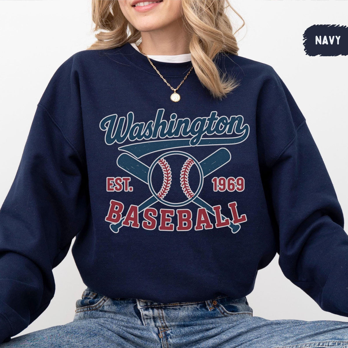 Vintage Washington Baseball Sweatshirt Retro Baseball DC Team Crewneck National Sports Fan Apparel Classic League Jumper Gift for Fan Sweatshirt – Warm & Stylish · High-Quality Print
