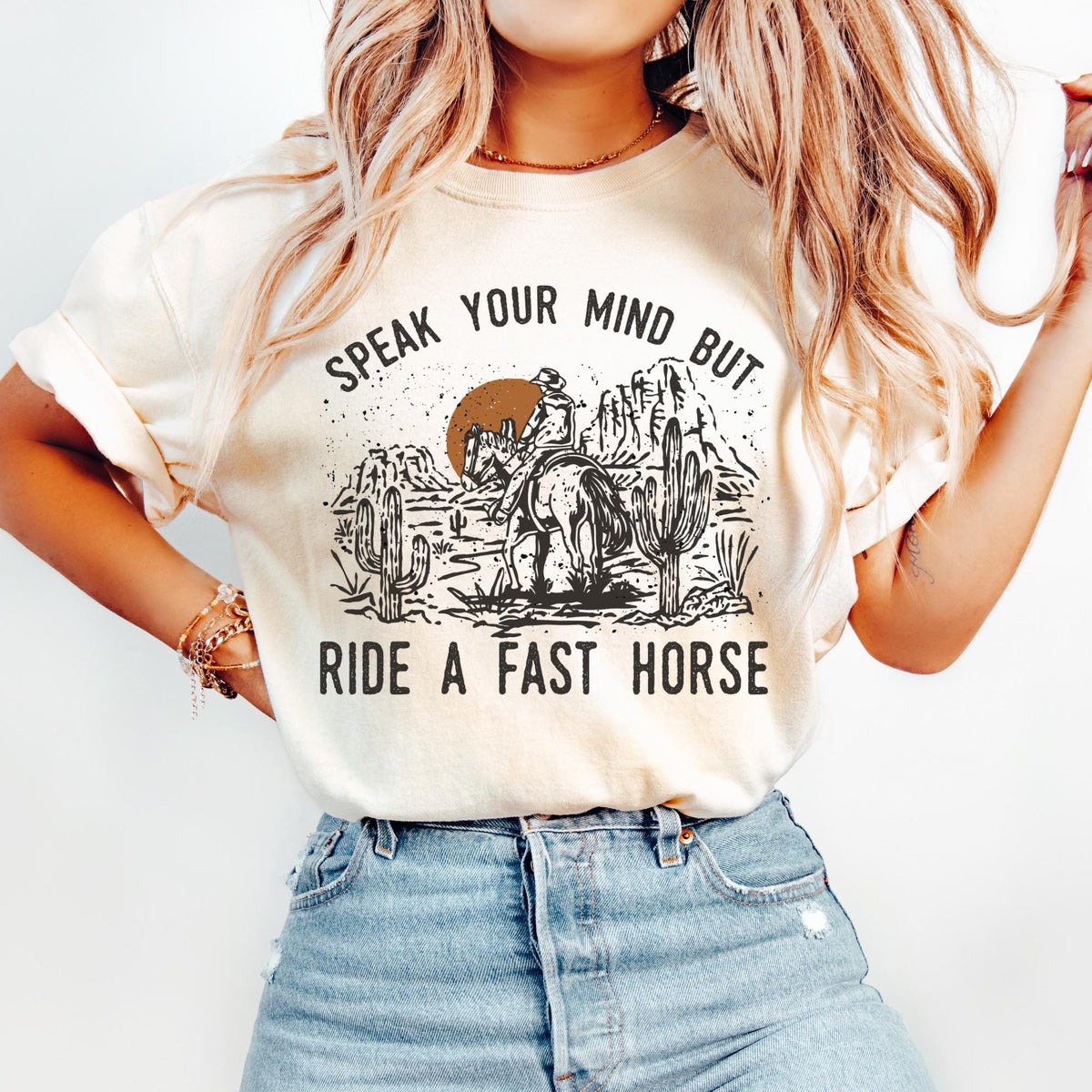 Speak Your Mind But Ride A Fast Horse Cowgirl Shirt Rodeo TShirt Cowgirl Tee Country Concert Tshirt Western Graphic Tee Graphic Tee – Aesthetic Look · Must-Have Style