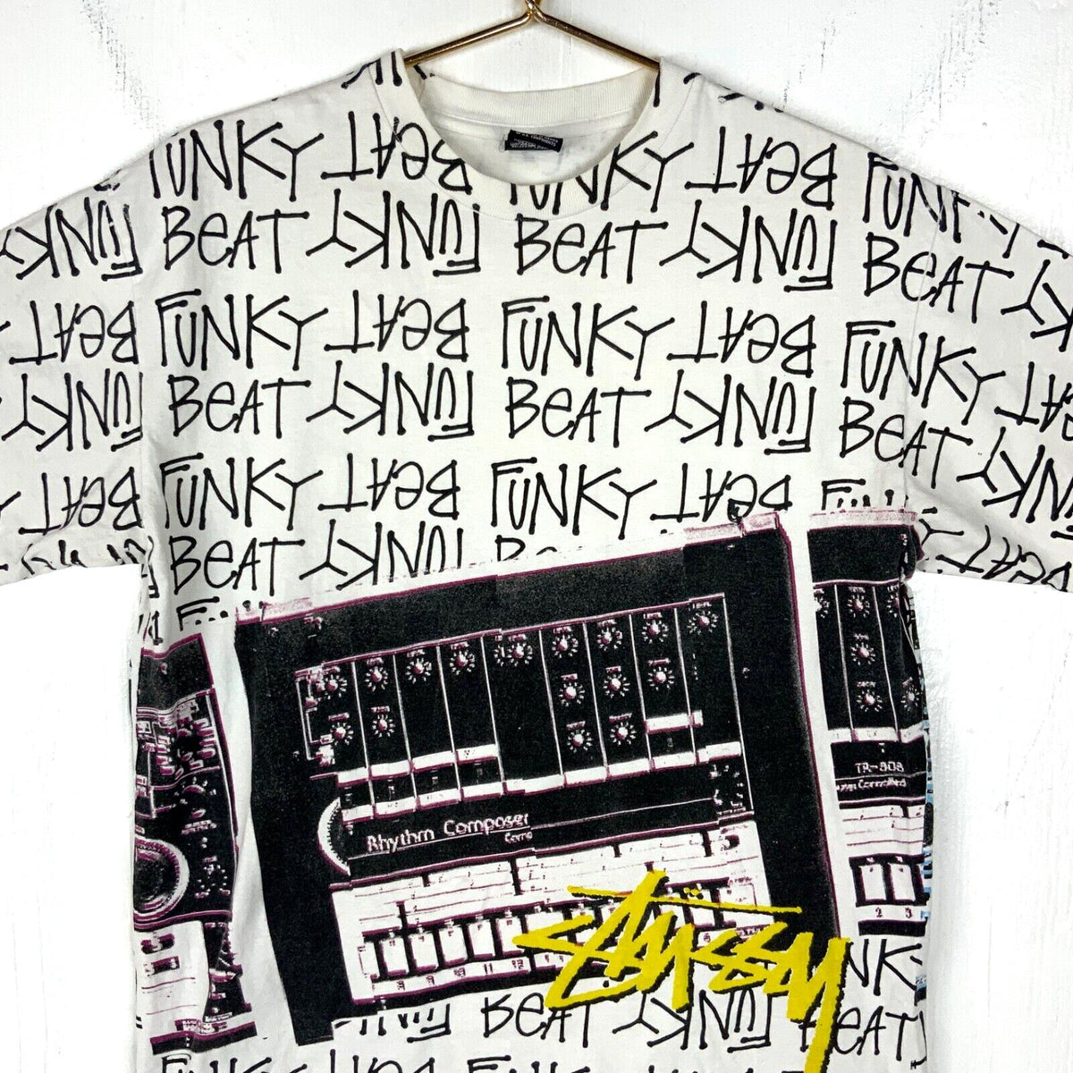 Vintage Stussy TShirt Large White All Over Print Funky Beat Rhythm Composer Graphic Tee – Fan Favorite · Perfect For Daily Wear