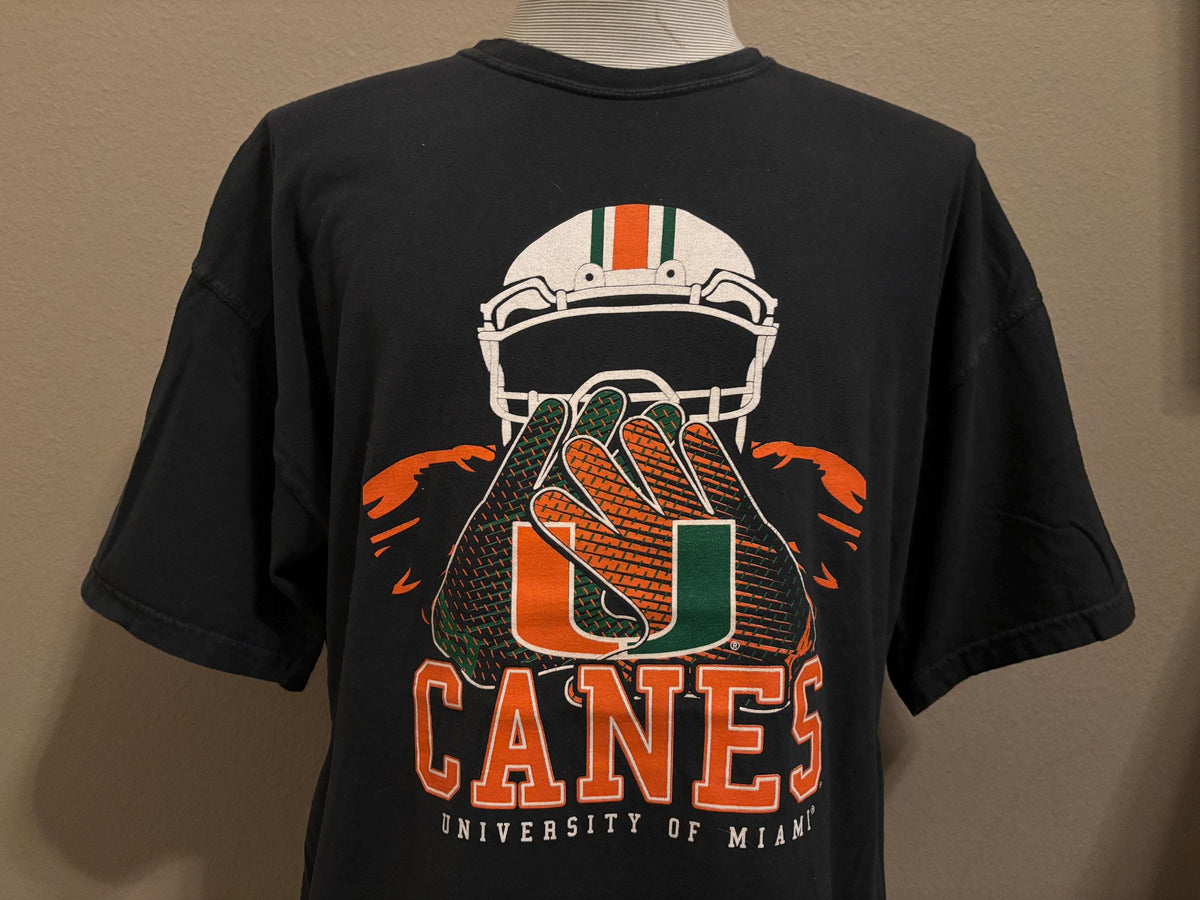 Vintage 2000s University Of Miami Hurricanes Canes Football College Tshirt XL Graphic Tee – Soft Feel · Must-Have Style
