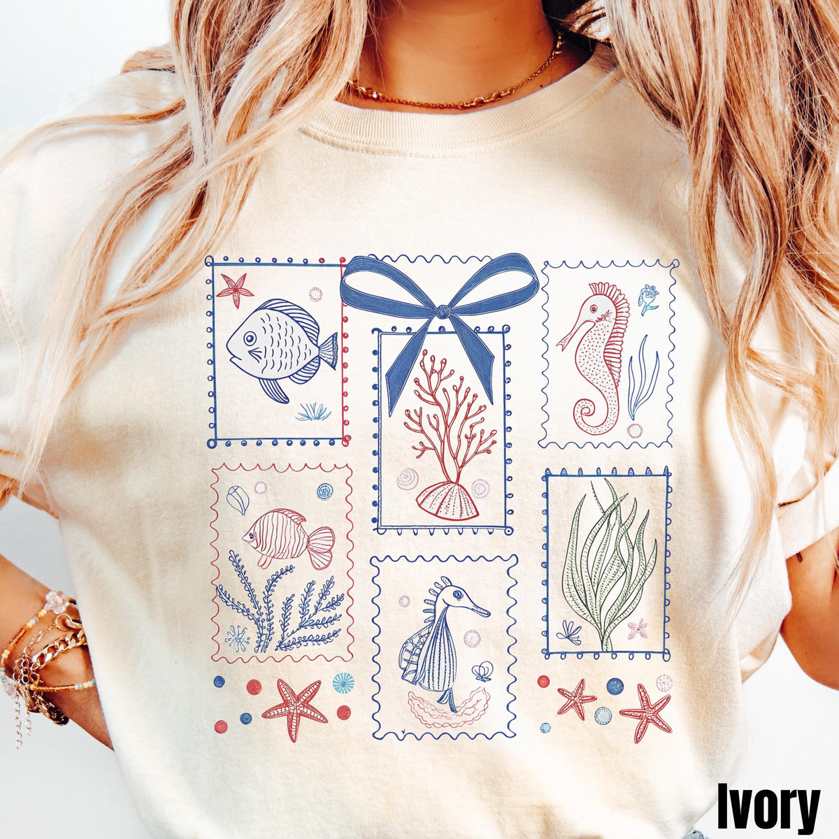 Nautical Sea Animals Shirt Coquette Bow Marine Life Shirt Coastal Seahorse Fish Tee Ocean Lover Gift Fisherman Aesthetic Graphic Tee – Premium Graphic · Trending Graphic Apparel