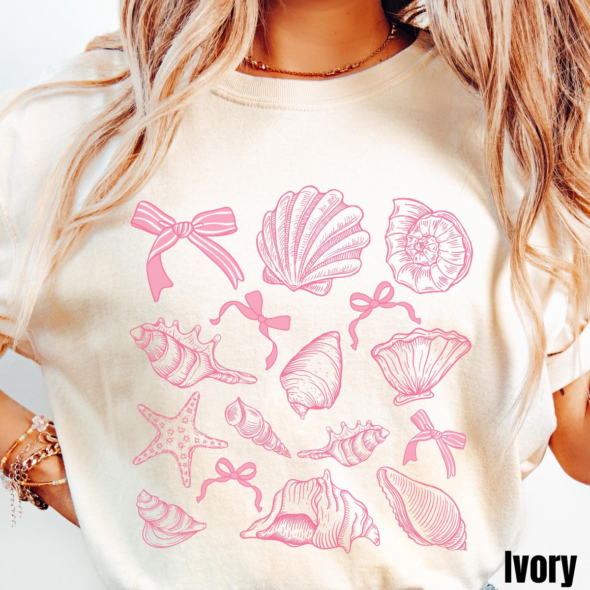 Coquette Seashell Shirt Trendy Girly Pink Bows Shirt Coastal Aesthetic Tee Ocean Lover Gift Beach Sea Shell Lover Gift Graphic Tee – Aesthetic Look · Perfect For Daily Wear