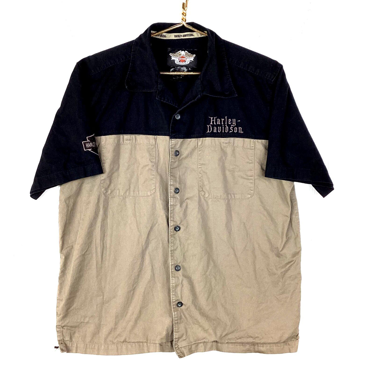 Harley Davidson Work Shirt Size Large Brown Short Sleeve Button Up Graphic Tee – Soft Feel · Trending Graphic Apparel