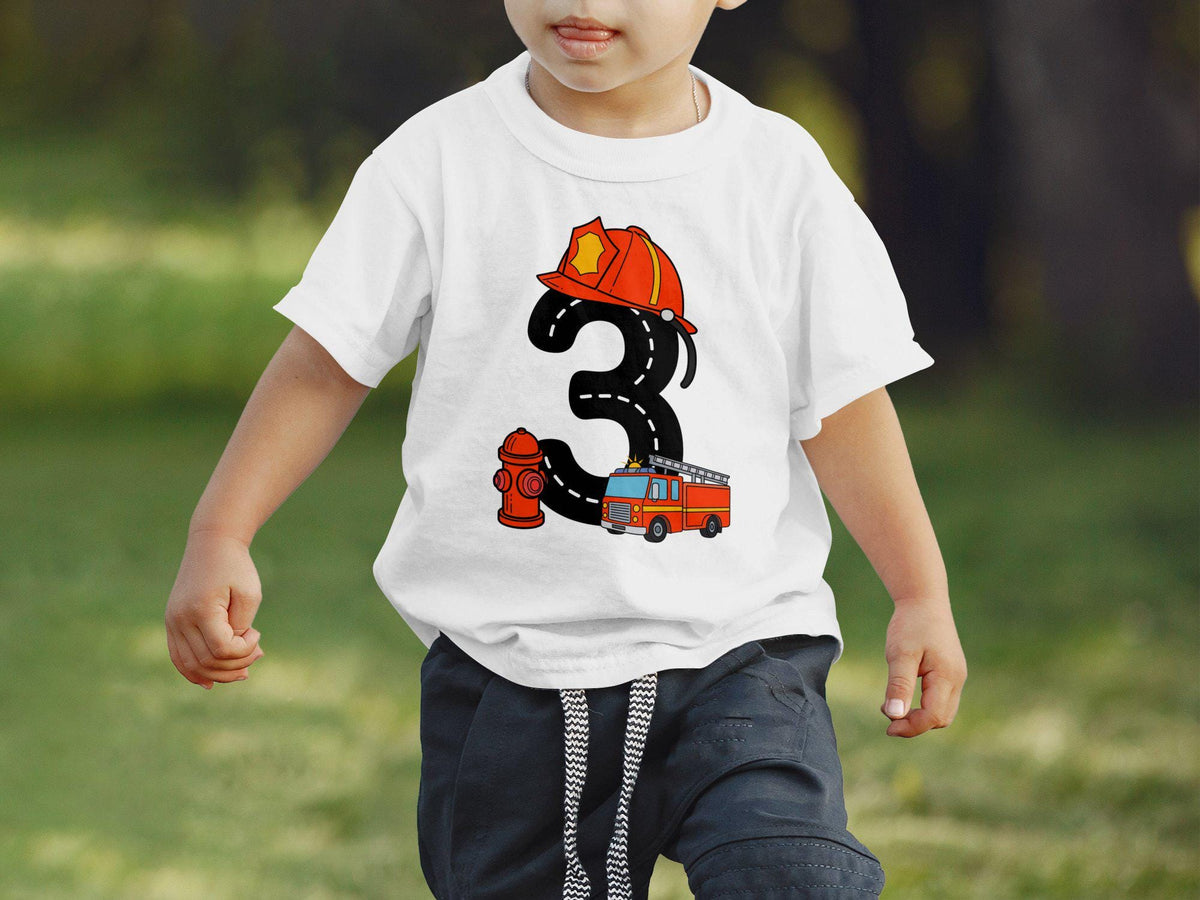 Birthday T Shirt for Boys 3 Years Old Firefighter Theme Toddler Shirt 3rd Birthday Outfit Fire Truck Tee Cute Birthday Boy Shirt Graphic Tee – Premium Graphic · High-Quality Print