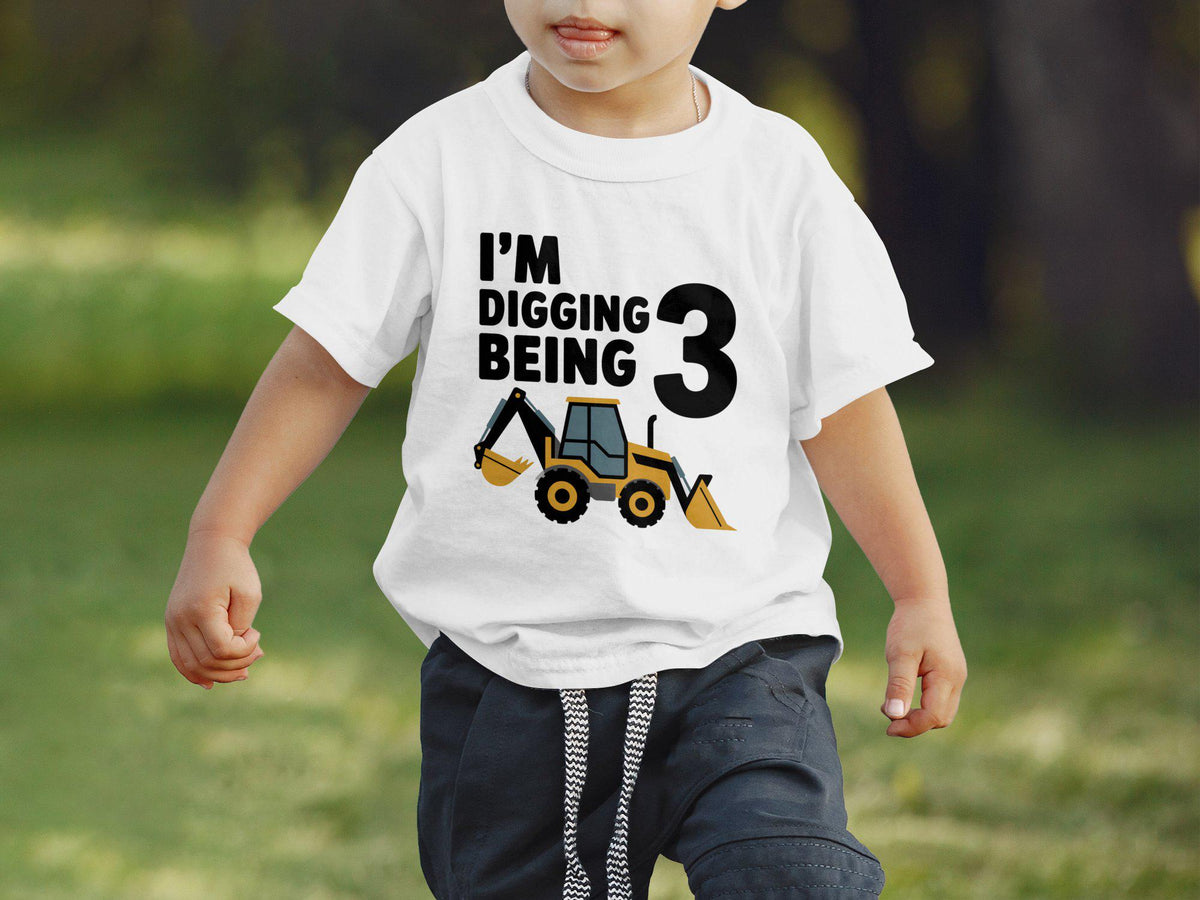 Birthday T Shirt for Boys 3 Years Old I39m Digging Being 3 Construction Theme Kids Third Birthday Outfit Age 3 T Shirt Boys Tee Graphic Tee – Bold Style · Perfect For Daily Wear